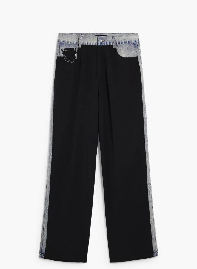 DESIGUAL Black Straight Pants In Two Materials for Women | Best Price UAE